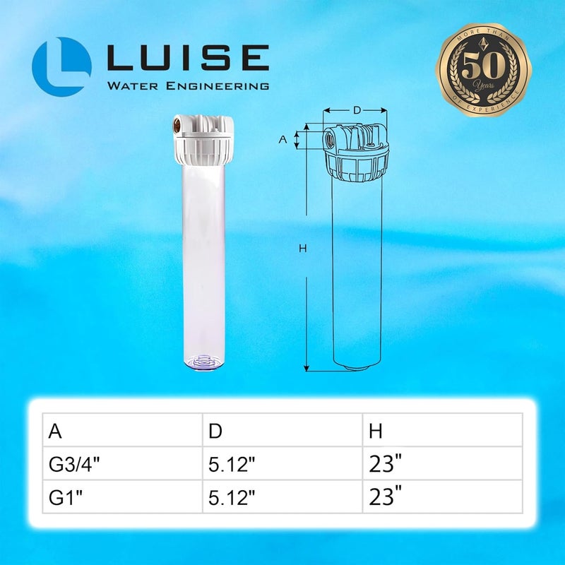 LUISE Super Big 20 Filter Housing 1" Inlet Brass Ports (20"x2.5") Made of Non-Toxic Plastic Material with Wrench and Bracket (L503.2050). - Image 4